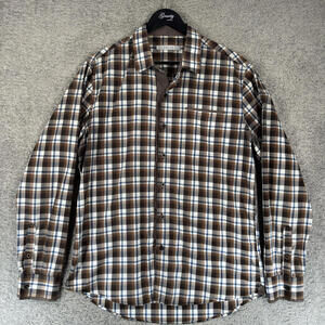 7Diamonds Shirt Mens L Large Brown Plaid Button Up Long Sleeve Pocket Front